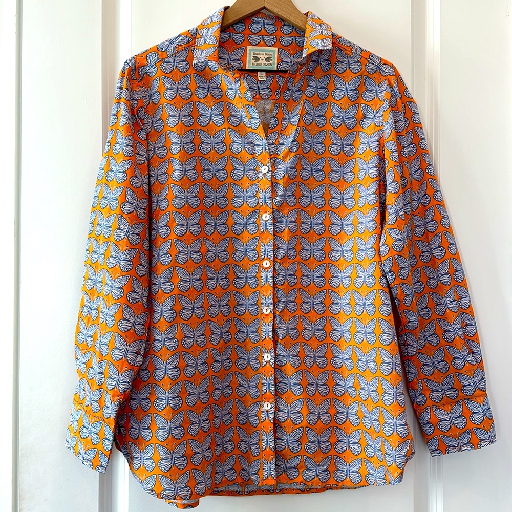 Beach to Bistro button-up butterfly print top by Singrid Olsen